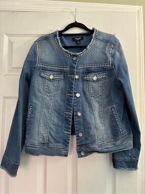 Nine West Light Blue Studded Denim Jacket